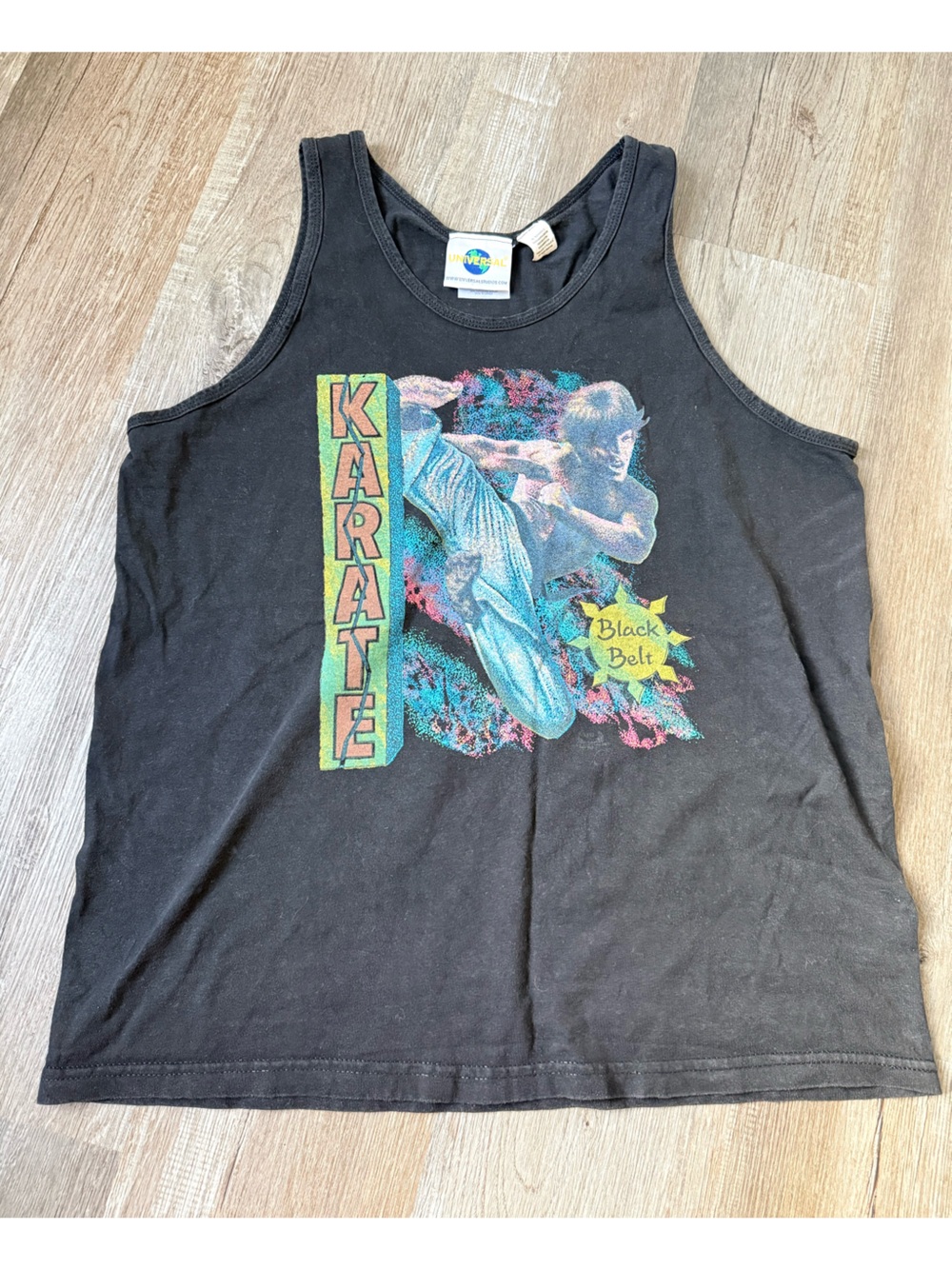 VTG 1992 UNIVERSAL Joe Lewis Karate Kid Black Belt Graphic Tank Top Black Size L